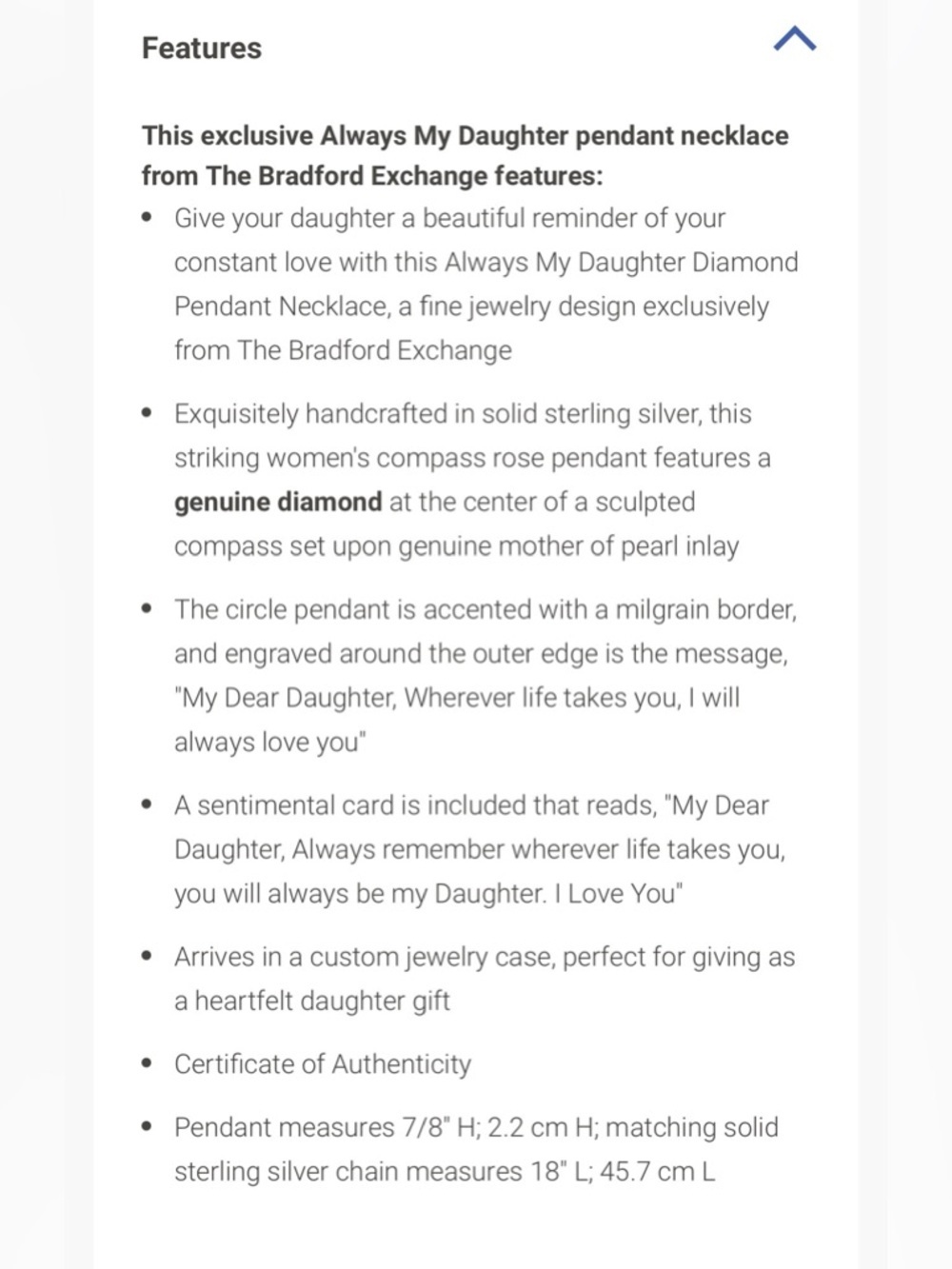 Bradford Exchange Diamond Sterling Silver Always My Daughter Compass necklace - Picture 8 of 9